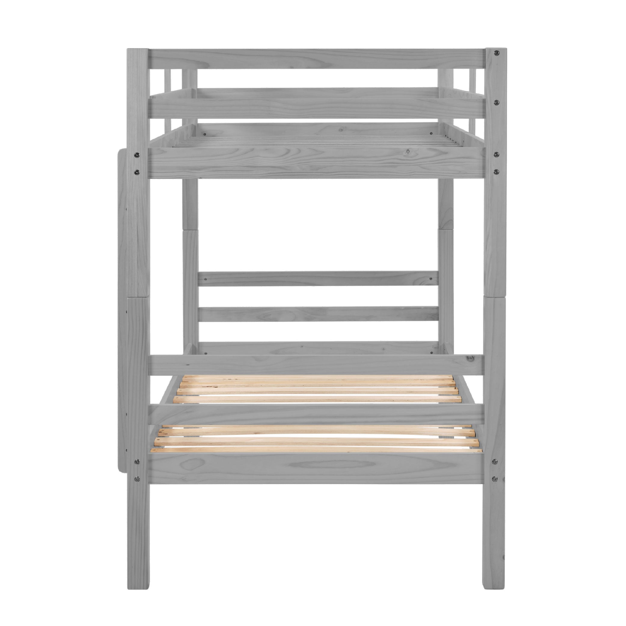 Twin Over Twin Bunk Bed With Thick Posts,Wooden Bunk Bed With High Guardrail And Ladder For Kids, Teens, Dorm Rooms, And Guest Rooms,No Box Spring Needed,Grey_voghion.com